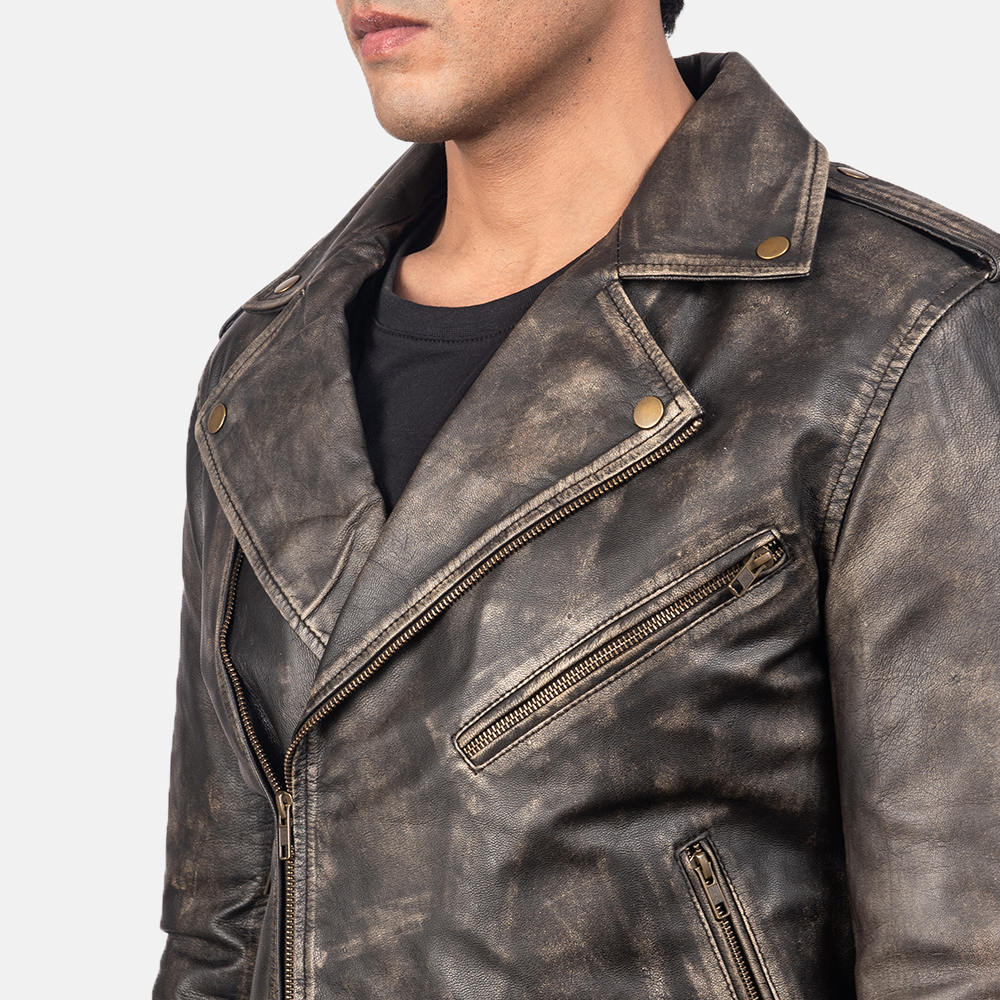 Mens distressed leather biker sale jacket